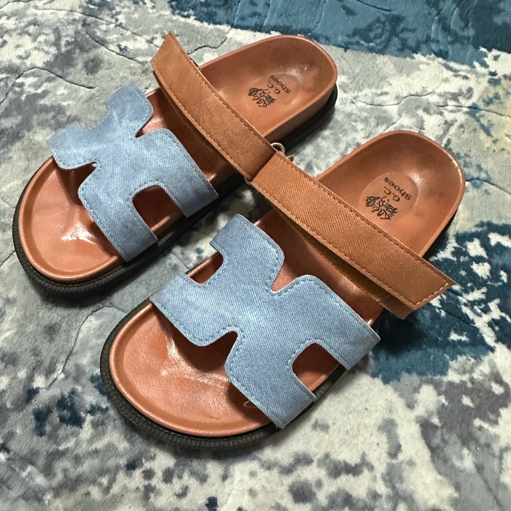 Stylish Denim Slipper in Blue and Brown
